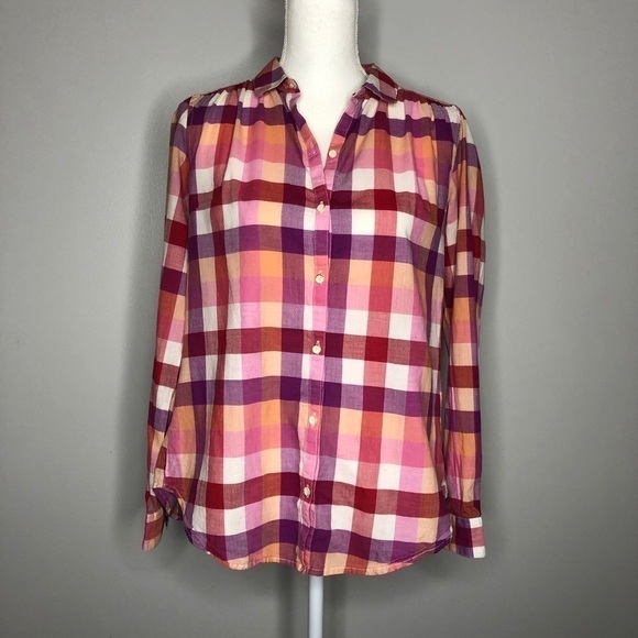 Anthropologie Isabelle Sinclair Plaid Button Down Shirt Contrast Back - Picture 2 of 8